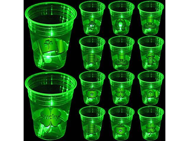 mishunyus 24 Pcs Glow St. Patrick's Day Cups, Shamrock Party Cups with LED Lights, 16 oz Plastic Cups for Party Decorations, Indoor/Outdoor Lucky St...