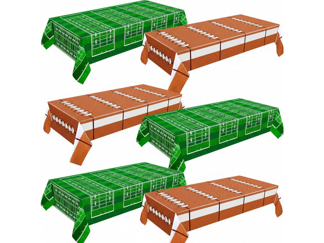 Mixweer 6 Pcs Football Plastic Tablecloth Birthday Party Decorations 54 x 108 Inch Football Rectangular Plastic Table Cover for Sports Theme Fan...