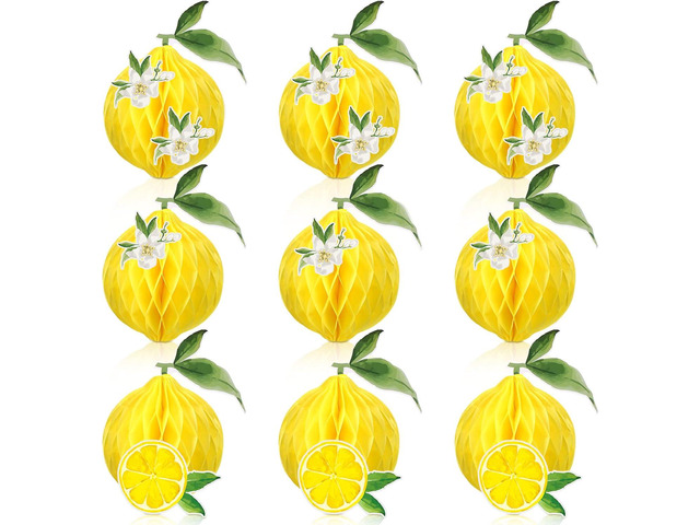 Lenwen 9 Pcs Lemon Honeycomb Centerpieces Honeycomb Balls Lemon Party Favors Tissue Paper Honeycomb Tabletop Lemon Table Decors for Shower party...