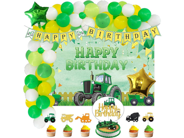 Hombae Tractor Birthday Party Decorations, Farm Green Tractor Themed Party Supplies with Backdrop, Balloon Garland, Banner, Cake Topper