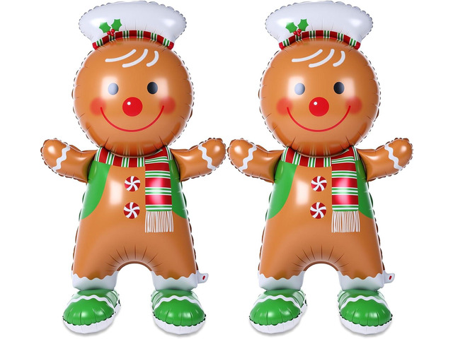 Cinnvoice 2 Pcs 61 Inch Gingerbread Man Christmas Decorations Giant Christmas Foil Balloons with Base Standing Gingerbread Man Balloon Decorative...