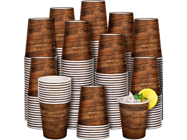 Umigy 100 Pcs 8 oz Western Party Disposable Paper Cups Bulk Coffee Paper Cups Farmhouse Wood Grain Cup Hot Cold Drinks Cup for Western Cowboy...