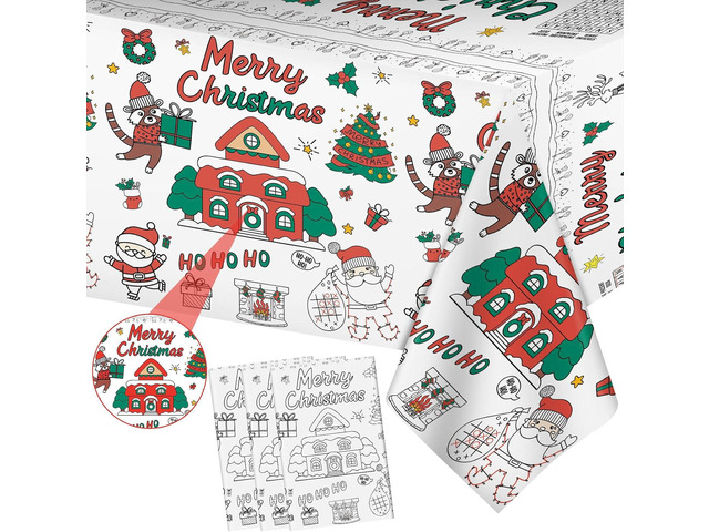 3 Pack Merry Christmas Coloring Table Cloth- Large Paper Christmas Colorable Tablecloth, Giant Christma Coloring Poster Activities Games Crafts...