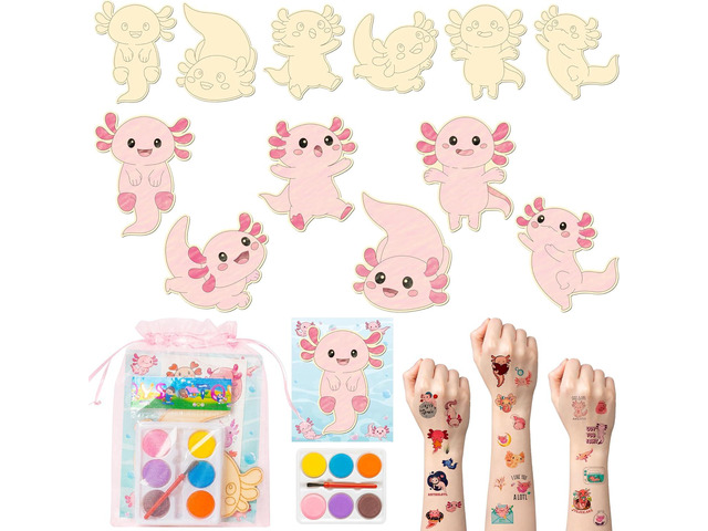 BeYumi Axolotl Party Favors Set - 24Pcs Axolotl Birthday Party Supplies Tattoo Stickers and Watercolor Paint Craft Kit Birthday School Classroom...