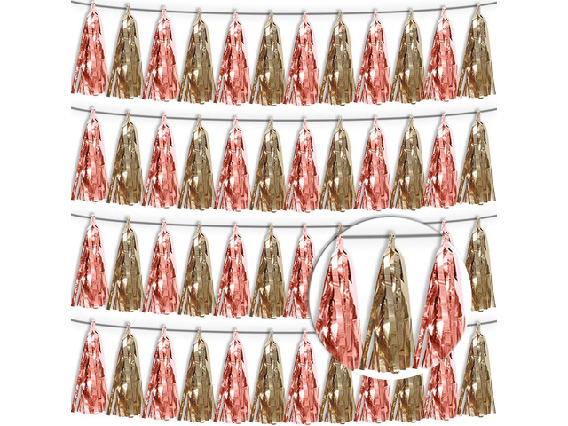 4P Rose Champagne Gold Tassel Banner Garland Metallic Foil Fringe Banner Tinsel Tassels Streamer Banner Backdrop for Parade Floats, Graduation...
