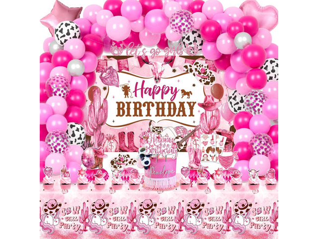 LXlucktim Disco Cowgirl Party Decorations, 128 Pcs Western Cowgirl Pink Horse Birthday Party Decorations Supplies for Girl - Backdrop, Toppers,...