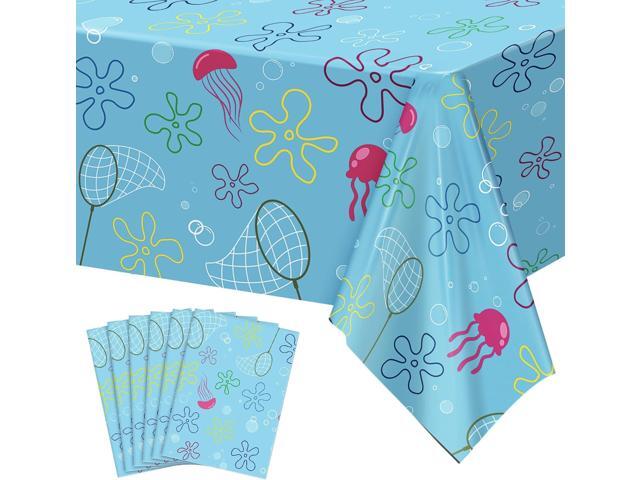 Kochorie 6 Pieces Sponge Birthday Party Decoration Tablecloth Cartoon Ocean Flower Plastic Table Cover Disposable Table Cloth for Baby Shower...