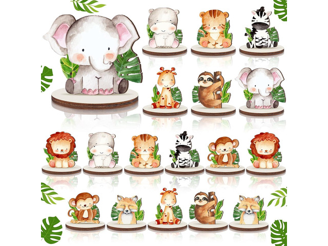 Kigley 18 Pcs Jungle Animals Safari Baby Shower Decorations Wooden Jungle Party Decorations Safari Centerpieces for Tables Forest Animals Shapes...