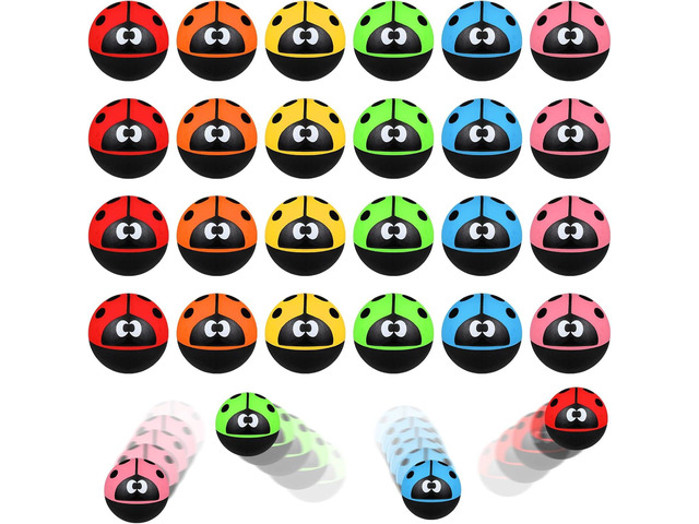 Sotiff 24 Pcs Ladybug Bouncy Balls Ladybug Party Favors Small 32 Mm/ 1.3 Inch Rubber 6 Colors Anxiety Fidget Sensory Bouncing Balls for Kid...