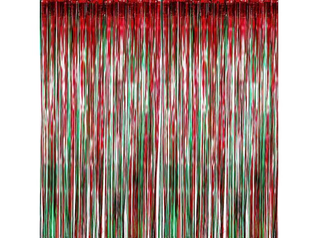 Sumind 6 Pack Foil Fringe Curtains - Red & Green Metallic Christmas Backdrop Curtains for Party Decoration & Photo Props