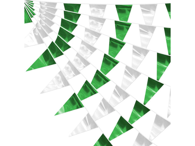 65FT Green Silver Glitter Triangle Pennant Banner Flag Metallic Bunting Fabric Garland for Christmas Graduation Wedding Engagement Anniversary...