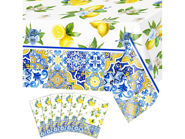 Avezano 6 pcs Capri Lemon Theme Tablecloths 108x54 inch She Found Her Main Squeeze Bridal Shower Tablecloths Disposable Lemon Baby Shower Birthday...
