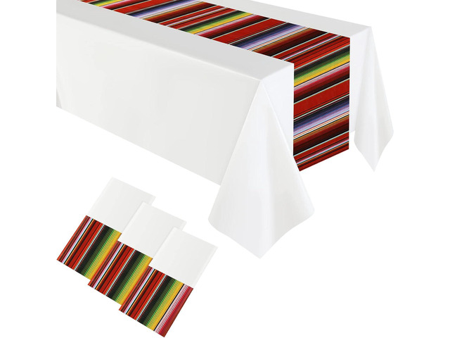 Remagr 6 Pcs Mexican Fiesta Tablecloth 54 x 108'' Cinco De Mayo Table Runner Plastic Fiesta Striped Table Cover for Taco Night Festive Mexican...