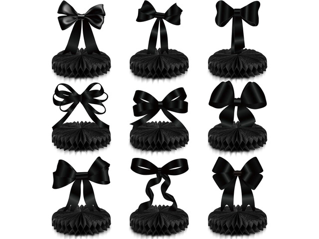 Containlol 9 Pcs Black Bow Birthday Party Decorations Bow Honeycomb Centerpieces Coquette Party Table Decorations Coquette Paper Cutouts Supplies...