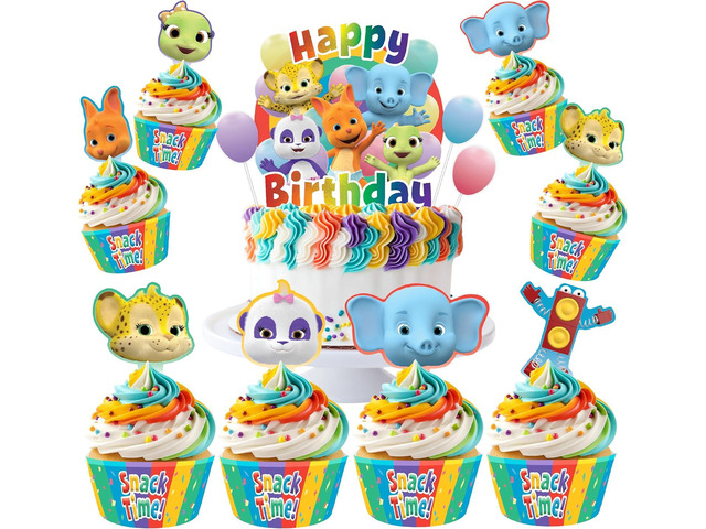 Jim Henson's Word Party Cake Topper Set - (1) Cake Topper & (24) Cupcake Toppers & Wrappers - Birthday Party Supplies