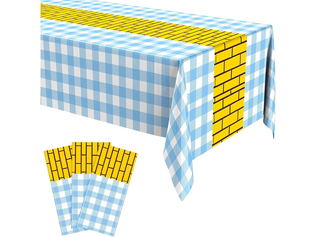 Fanfanwin 3 Pcs Yellow Brick Runner Tablecloth 54 x 108 Inch Brick Wall Backdrop Waterproof Rectangle Disposable Cover, Princess Decorations Party...