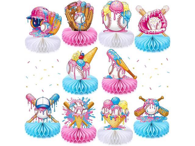 Faccito 10 Pcs Ice Cream Party Decorations 3D Ice Cream Drip Baseball Honeycomb Table Centerpieces Sport Themed Toppers for Summer Sport Birthday...