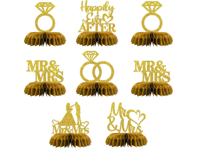 Maicaiffe Mr & Mrs Table Honeycomb Centerpieses Decorations - Glitter 8 Pcs Wedding Engagement Party Table Toppers Decor - Bridal Shower - Wedding...