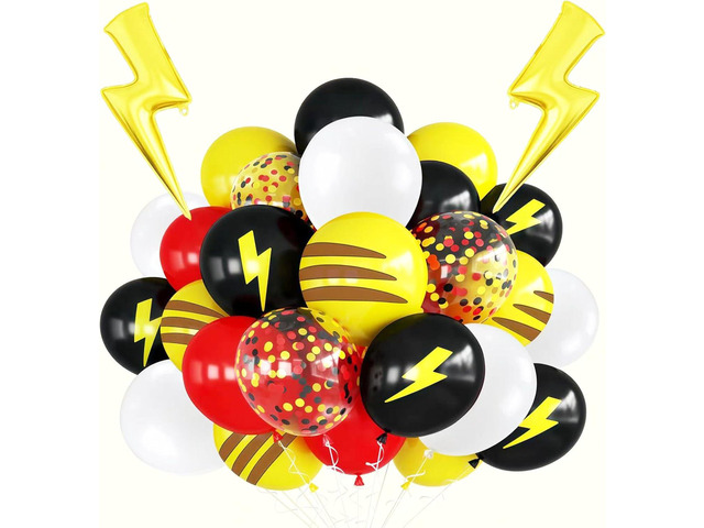 Red Black Yellow Balloon 39Pcs 12 InchLightning Print Balloons for Cartoon Themed Birthday Party Decorations Boys Girls Gatherings Party Supplies