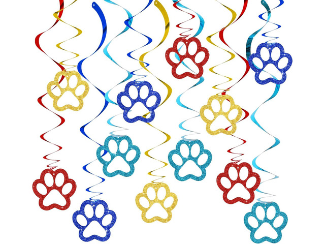 BEISHIDA 12 Pcs Pre-Strung Dog Hanging Swirl Decorations, Dog Birthday Themed Party Decoratios, Colorful Paw for Kids Boys Pet Birthday Party Baby...