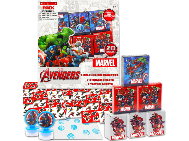 Marvel Avengers Party Favors for 20 Guests Bundle ~ 20 Pieces Avengers Favor Boxes with Stickers, Tattoos, and Stampers for Kids Birthday Party ...