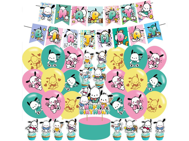Pochacco Themed Birthday Party Supplies - Kawaii Pochacco Balloons, Cupcake & Cake Toppers