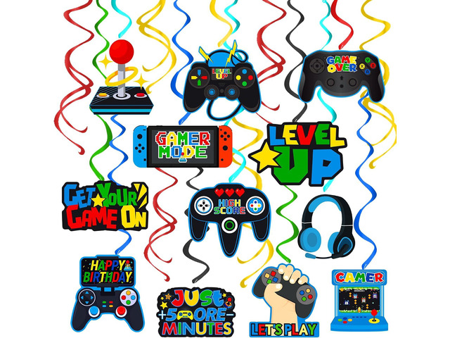 umoni 20pcs Video Game Hanging Swirls Video Game Party Decorations On Theme Birthday Foil Ceiling Streamers for Kids Boys Gamer Theme Birthday...