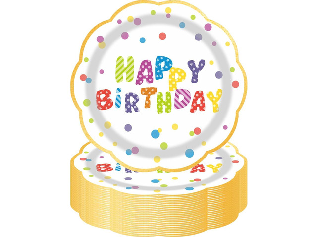 7inch White and Gold Happy Birthday Paper Plates 50 pcs Party Decorations Rainbow Cake Dessert Plates Disposable Dinnerware Tableware for Birthday...