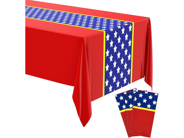 Fanfanwin 3 Pcs Girl Hero Plastic Tablecloth Girl Hero Theme Party Supplies Red and Blue Disposable Table Covers Birthday Decoration 108 x 54 Inch
