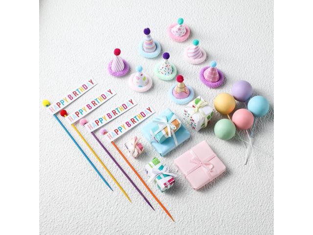 Weysat 22 Pcs Animal Birthday Party Decorations Animal Cake Cupcake Toppers with Mini Hats Miniature Flags Gift Boxes Balls for Jungle Safari...