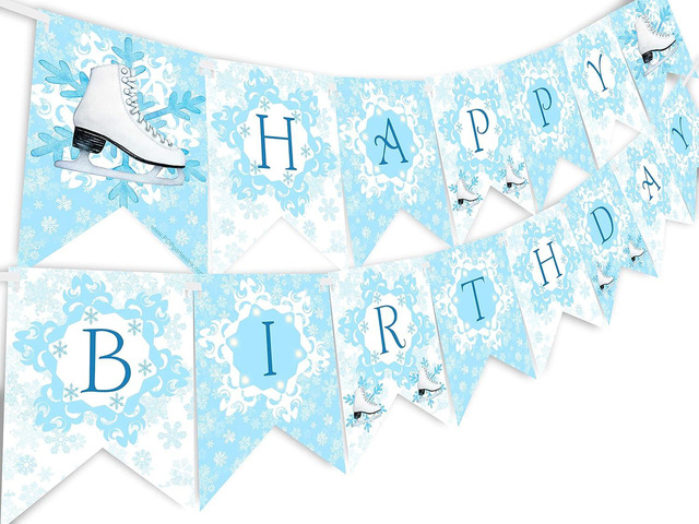 POP parties Ink Ice Skating Happy Birthday Banner - Ice Skating Party Supplies - Ice Skating Party Decorations - Snow Princess Birthday Party,...