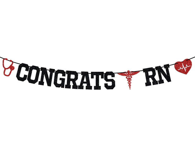 Congrats RN Banner, Future Nurse/BSN/NP, Big Nurse Energy, 2026 Nursing School Survivor Graduation Party Decorations Supplies, Black Glitter