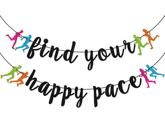 FOZEE Find Your Happy Pace Banner, Runner Party Decor, Running Race Glitter Banner, Marathon Party Decorations, Black Glitter