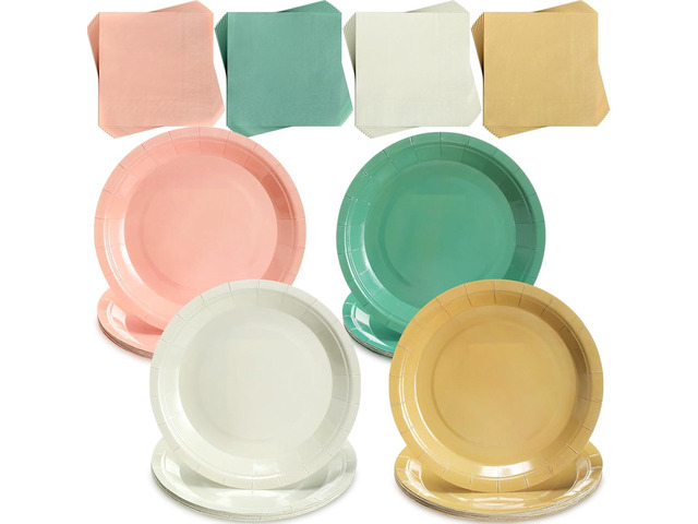 Zhehao 120 Pcs Disposable Paper Plates and Napkins Bulk Birthday Party Decorations Wedding Party Supplies(Pink, Green,Pastel Style)