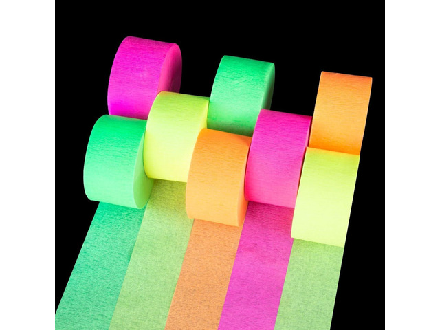 MAQIHAN 656feet Neon Streamers - 8 Rolls Black Light Reactive Fluorescent Crepe Paper Streamers, Neon Party Decorations Glow in The Dark Party...
