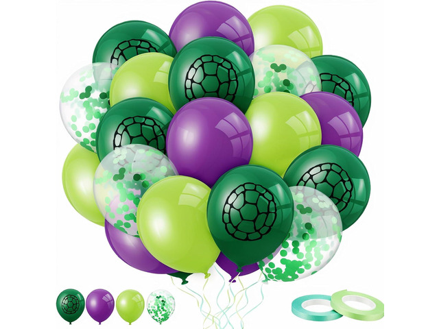 Skylety 45 Pcs Cartoon Turtles Birthday Balloon Decorations Purple Dark Green Turtle Print Balloon Decor for Birthday Party Supplies