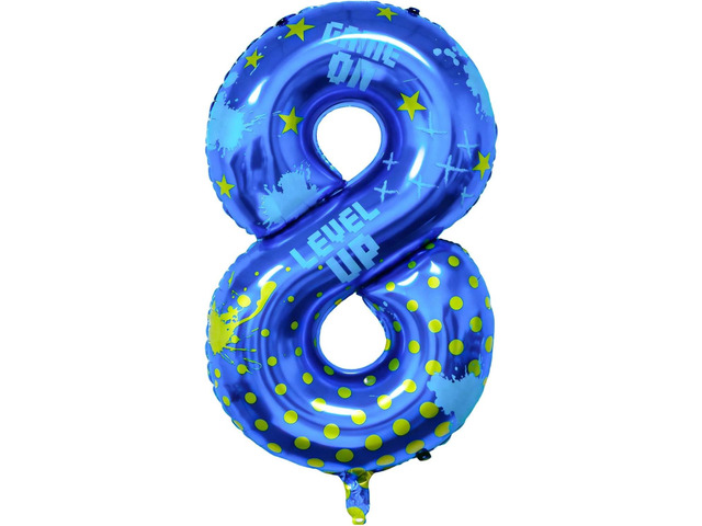 Video Game Birthday Party Decorations, 40inch Blue Video Game Number 8 Foil Balloon for Level Up Games Themed Birthday Party Supplies (8)