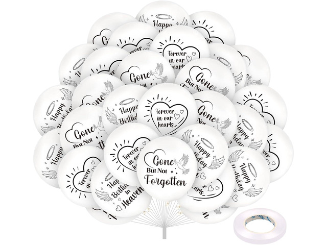 30pcs Happy Birthday in Heaven Balloons Decorations,White Funeral Balloon Memorial Remembrance to Release in Sky for Heaven Condolence Death In...
