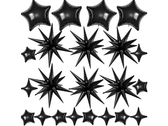 22 Pcs Black Star Balloons,22/18/10 Inch Star Foil Mylar Balloon,Spike Balloon and Four Pointed Balloons for Party Supplies Christmas Birthday...
