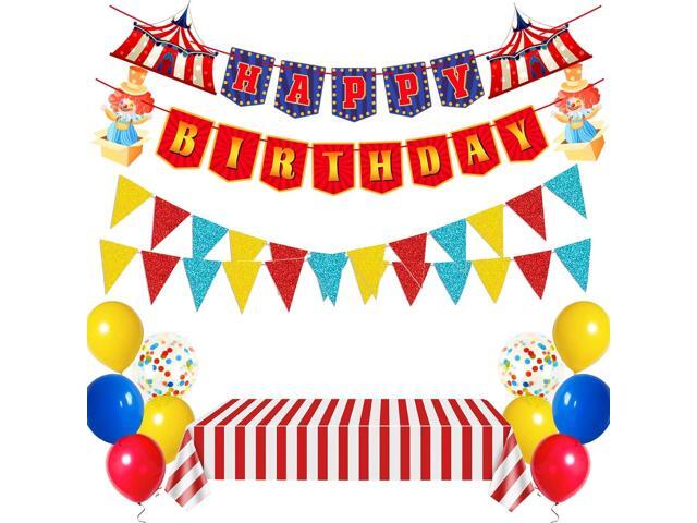 Circus Carnival Party Decorations Happy Birthday Banner Carnival Theme Balloons Circus Themed Tablecloth for Carnival Circus Birthday Party Supplies