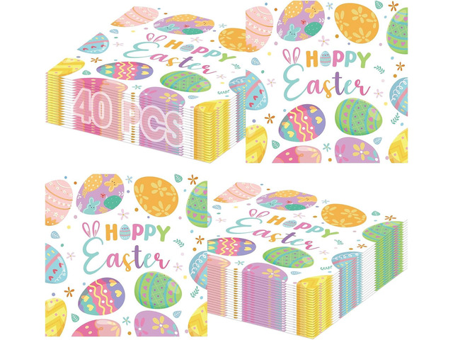 40 Pcs Happy Easter Napkins - 6.5 Inch Spring Watercolor Paper Napkins, 3-Ply Disposable Easter Eggs Floral Cocktail Napkin Tableware Set for...