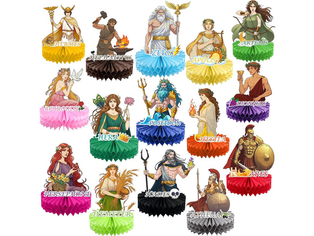 Greek Mythology Honeycomb Centerpieces Table Decorations, 15pcs Olympian Gods Honeycomb Centerpieces, Htabiol Greek Mythology Decor, Greek Gods...