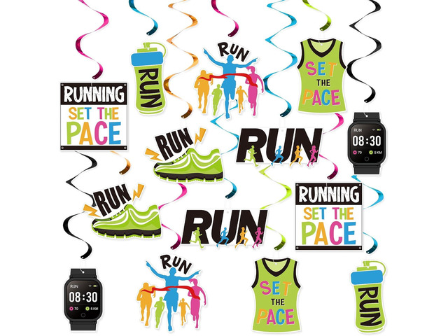 FOZEE Runner Marathon Hanging Swirls, Running Celling Decoration, Marathon Party Hanging Decor, Running Themed Birthday Party Decoartions, 14PCS