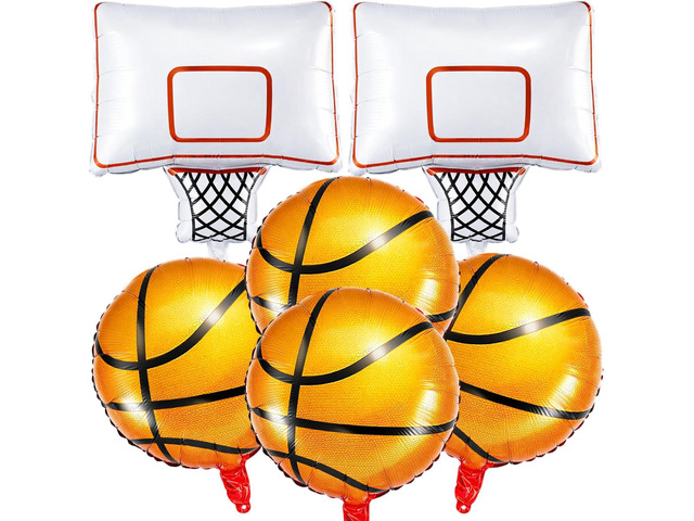 Soulchen 6 Pcs Basketball Party Foil Balloons Sets with 4 Orange Basketball and 2 Hoop Decorations Balloons for Sports Theme Birthday Celebrations