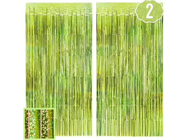 xo, Fetti Party Decorations Lime Green Foil Curtain - Set of 2 Bachelorette Party Supplies, Birthday Photo Booth, Margartia Bach Decor, Bridal...