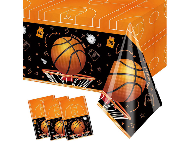 MEHOFOND 3 Pack Basketball Tablecloth, Disposable Plastic Birthday Table Cloth Rectangle 54x108 inch, Table Cover for Sports Themed Party Supplies...
