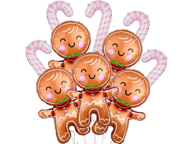 10Pcs Christmas Party Balloons Christmas Gingerbread Man Foil Balloons Pink Candy Cane Balloons for Holiday Xmas New Year Birthday Party...