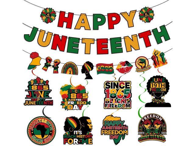Pre-Strung Juneteenth Decorations, Happy Juneteenth Banner and Hanging Swirls for June 19th African American Independence Day Party Supplies