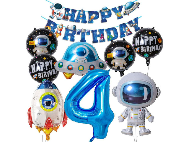 Solar System Planet Astronaut Balloons Rocket Foil Balloons Big Mylar Number Helium Global Happy Birthday Garland Banner for Boy Kids Space Themed...