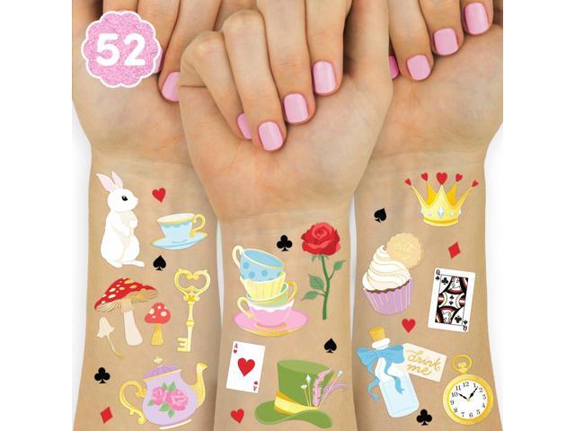 xo, Fetti Whimsical Tea Party Temporary Tattoos - 52 Gold Foil Pcs Fairytale Birthday Accessory, Wonderland Bachelorette Party Favor, Storybook...